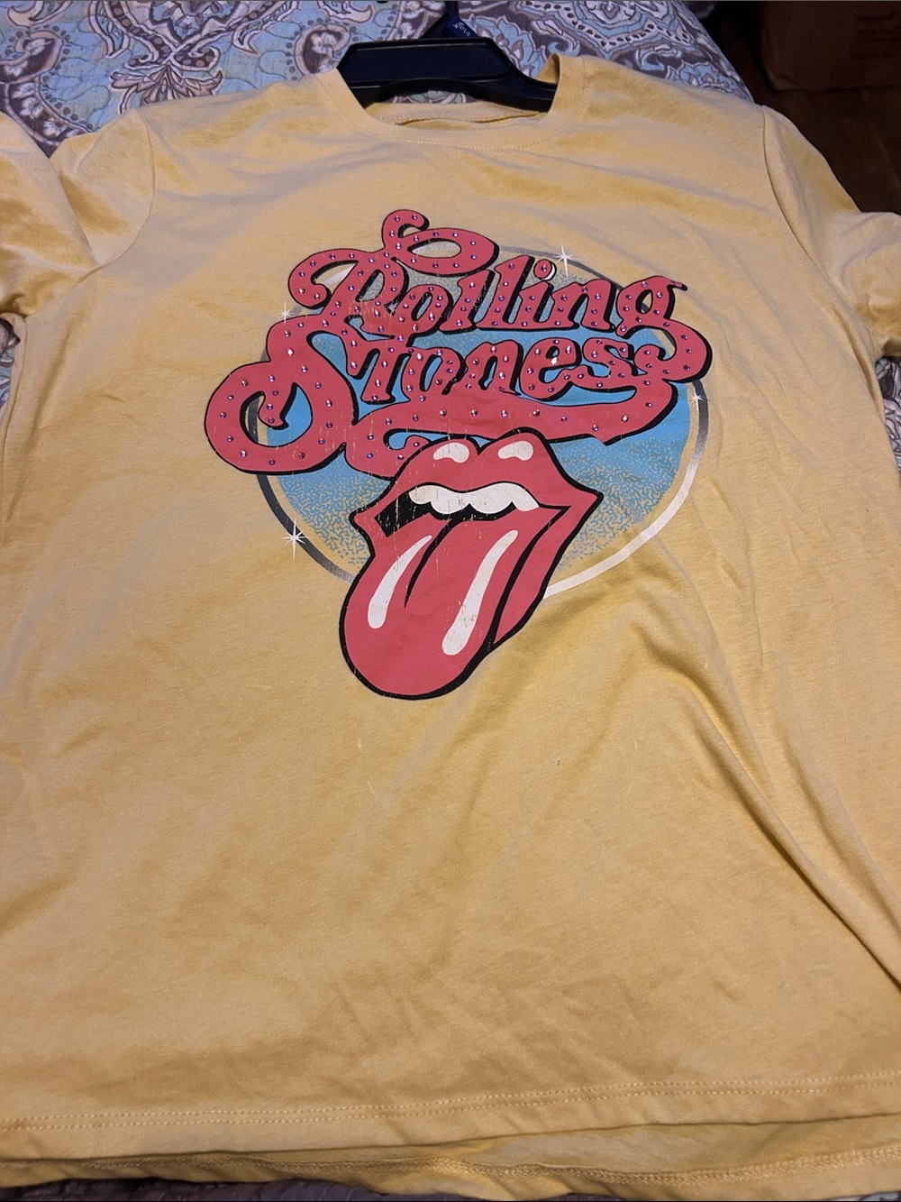 the Rolling Stones Yellow Kids Graphic Tee with Red Tongue Logo
